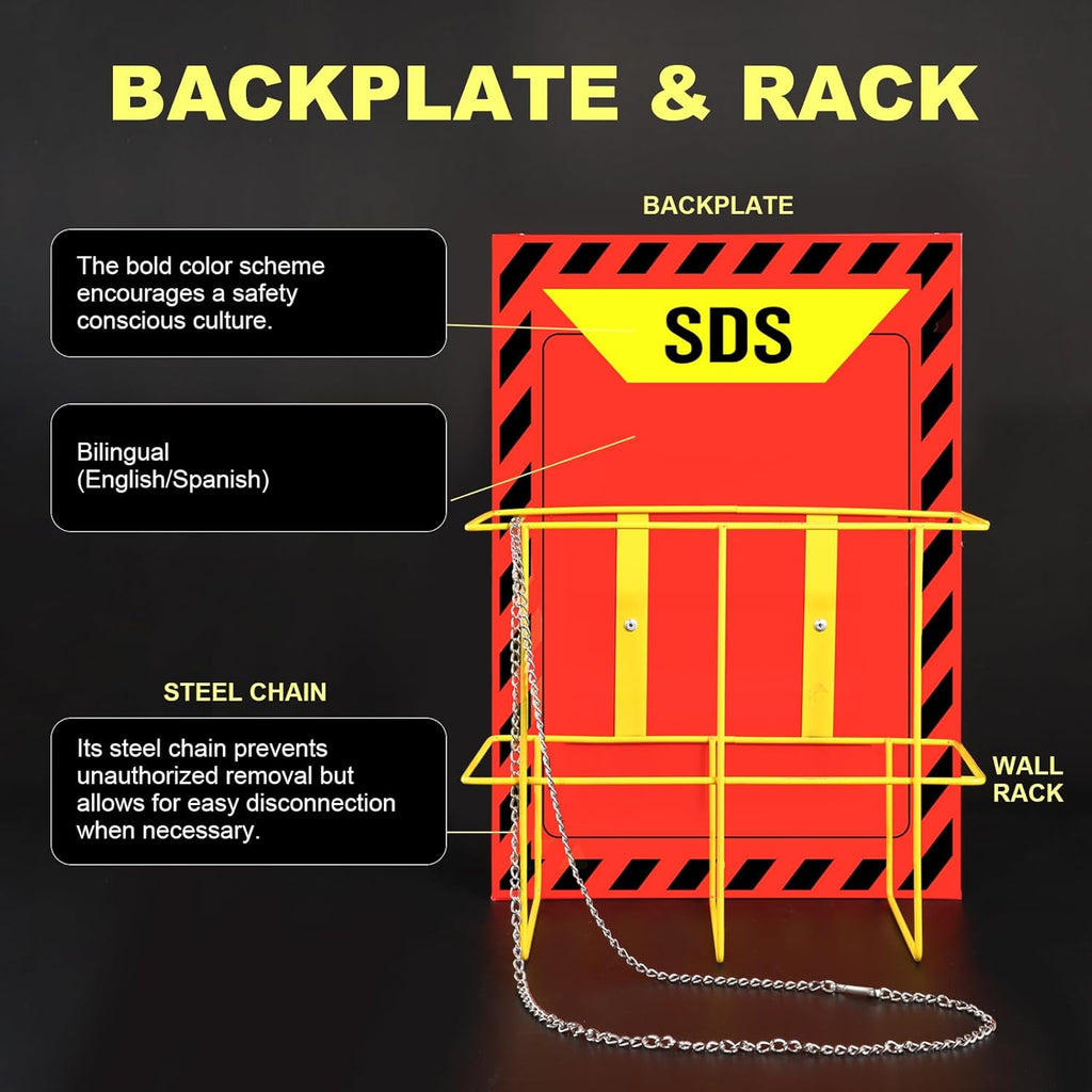 Lontcs MSDS SDS Binder and Wall Station Set,Yellow Heavy Duty 3 Inch Material Safety Data Sheet 3 Ring Binder with SDS Wire Rack and Display Sign,Chain,Safety Posters,MSDS Labels,Binder Wall Mount