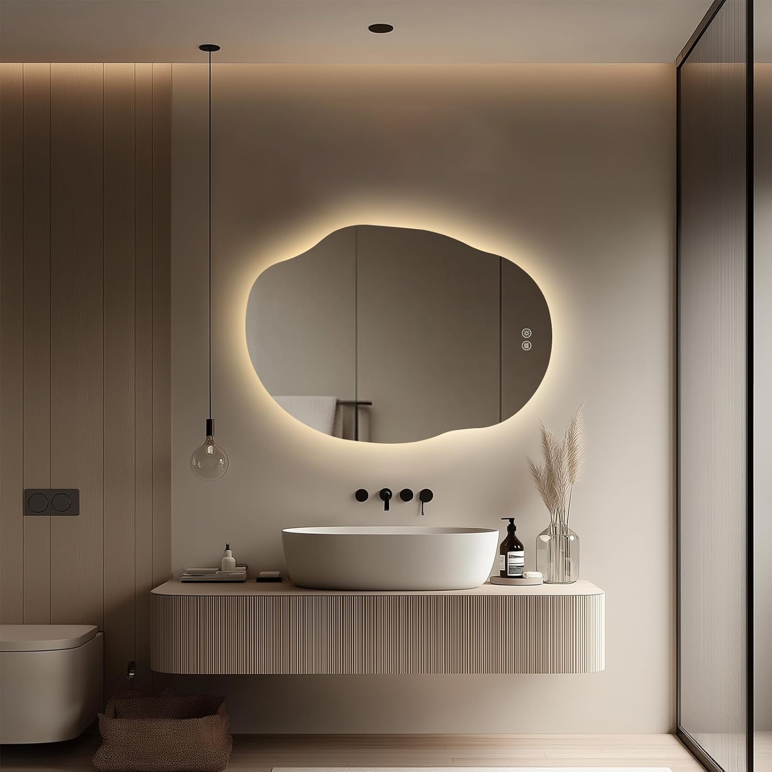 LED Mirror for Bathroom 25x35, Stepless Dimmable Irregular Backlit Mirror with 3 Colors, Anti-Fog, Memory, Al-Alloy Lampshade, Frameless Vanity Mirror for Bathroom (Horizontal/Vertical)