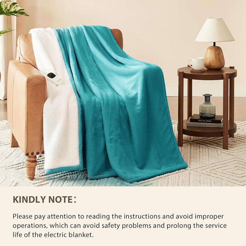 Homemate Heated Blanket Electric Throw - 50"x60" Heating Blanket Throw 1/2/4/6/8 Hours Auto-Off 10 Heat Level Over-Heat Protection Flannel Sherpa ETL Certification