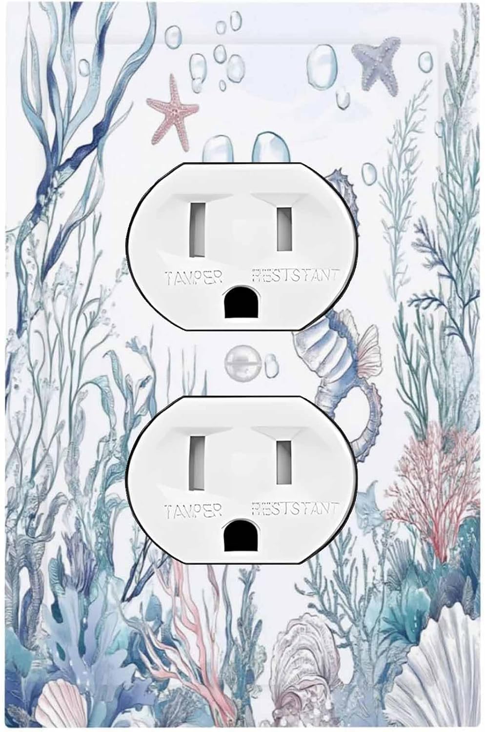 Outlet Covers Ocean Coral Seahorse Seashell Starfish 1 Gang Duplex Light Switch Cover Decorative Switch Plates Electrical Receptacle Faceplate Wall Plate For Bathroom Home Decor