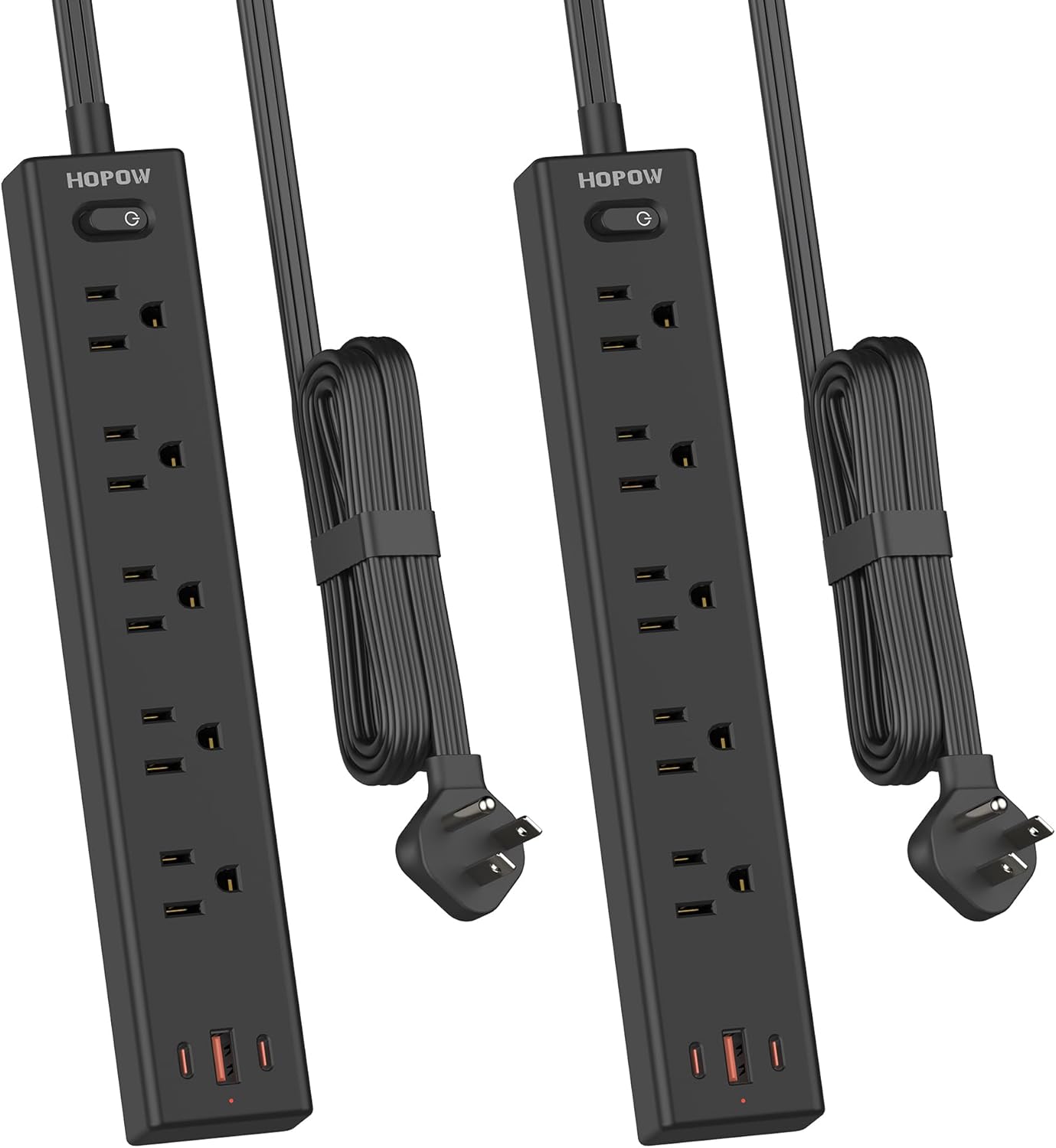 Flat Plug Power Strip, 2 Pack, 5 Ft Ultra Thin Flat Extension Cord, Surge Protector with 5 Outlets & 3 USB Ports (2 USB C Slots), 1700 Joules, 3-Prong, Wall Mount for Home Office Dorm, Black
