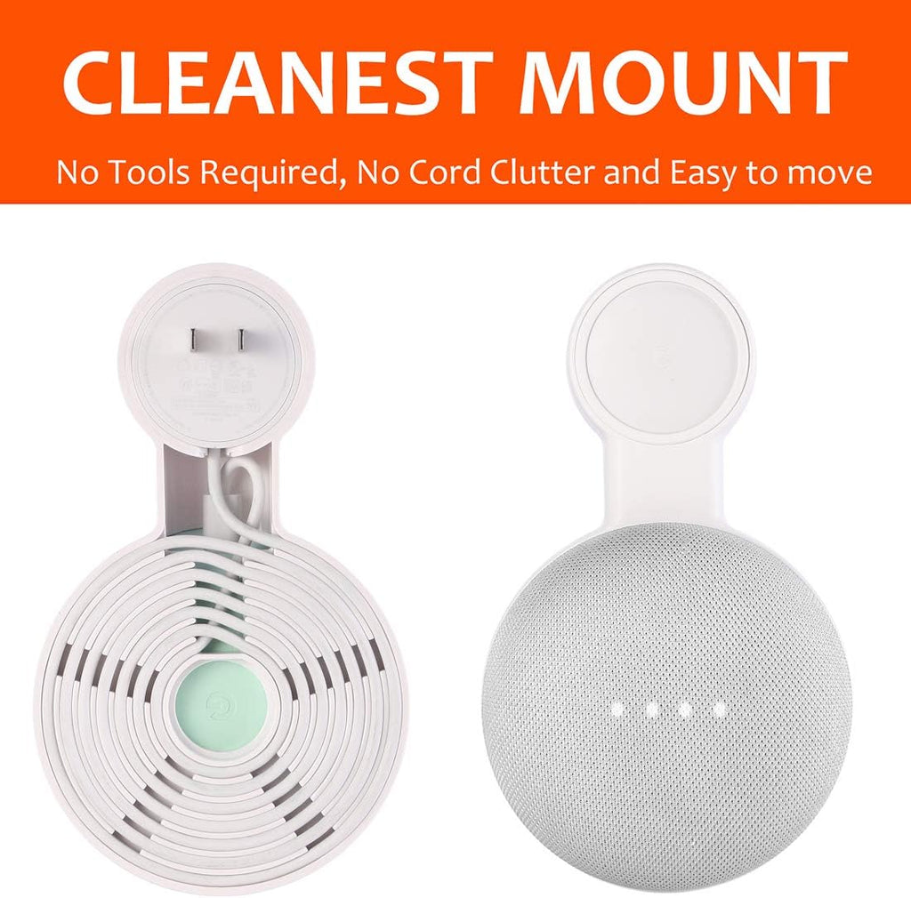PEF Outlet Wall Mount Holder for Google Nest Mini and Google Home Mini, A Space-Saving Accessories with Cord Management for Google Mini Smart Speaker, No Messy Wires or Screws (2 Pack)