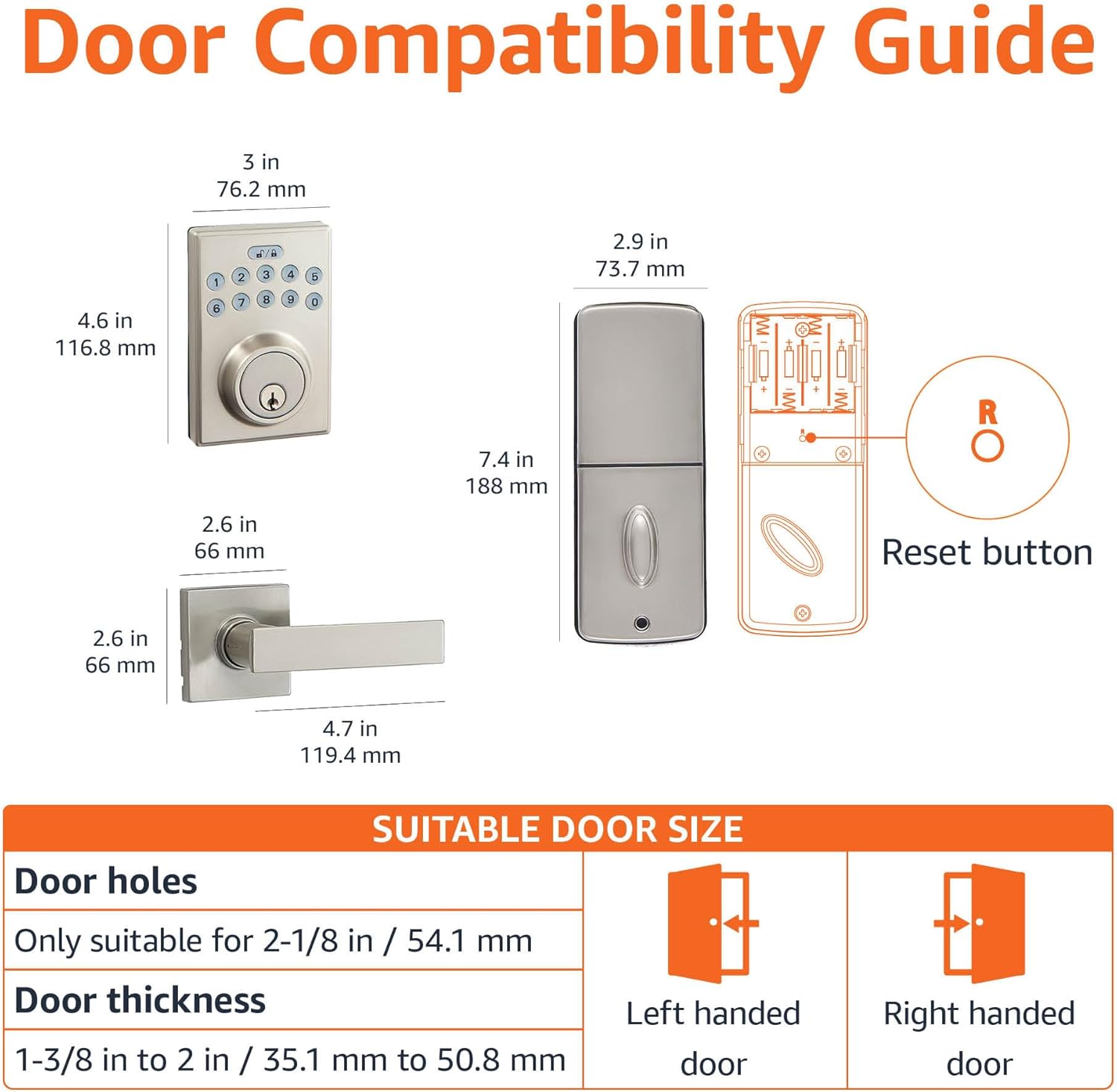 Amazon Basics Contemporary Electronic Keypad, Keyless Entry Door Lock Deadbolt with Handle Set, Key Pad Front Door with Knob, Contemporary Door Locks for Front Door, Door Handle, Satin Nickel, 1-Pack