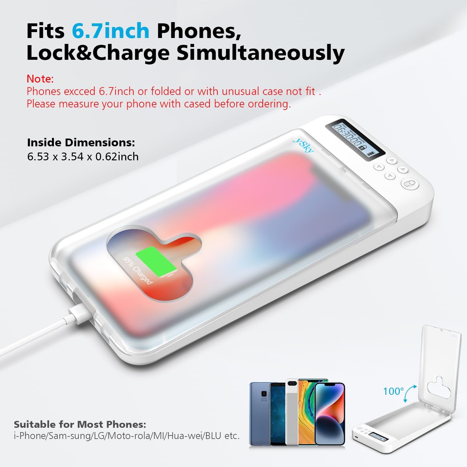 ySky Timed Phone Lock Box for iPhone & Android - Self-Control Timer to Help Kids & Students Focus Back - Translucent