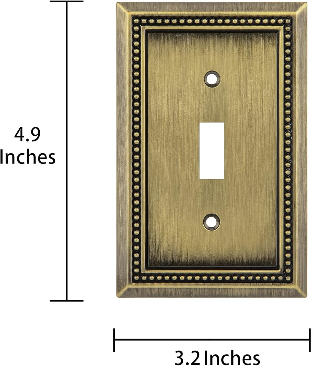 Henne Bery Sunken Pearls Heavy Duty Decorative Wall Plate Switch Plate Outlet Cover (Single Toggle, 2 Pack, Antique Brass)