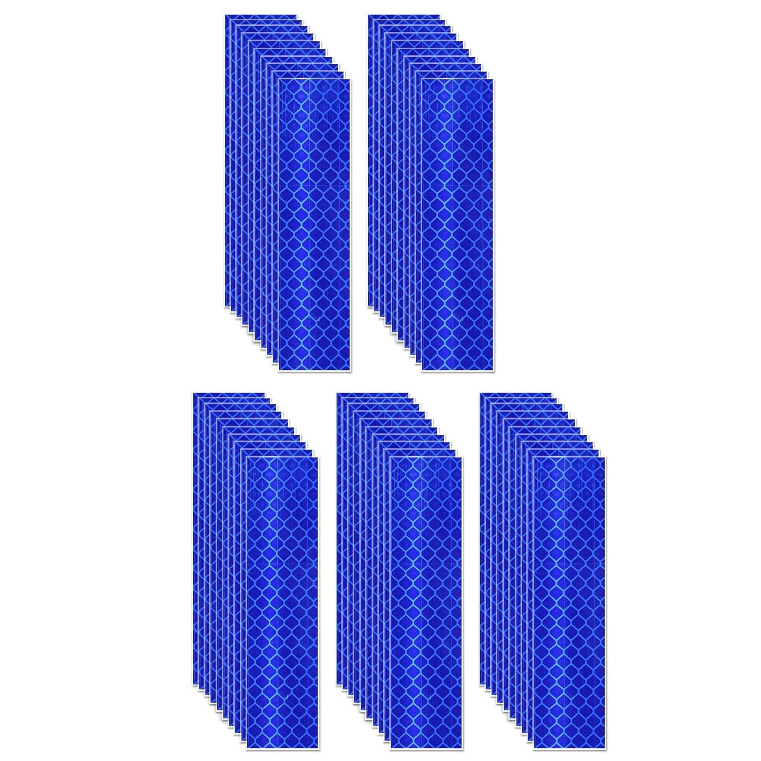 Non Fading Blue Reflective Stickers 1 inch X 4 inch, Outdoor Waterproof High Visibility Warning Safety Adhesive Reflector Tape (50 Pcs)