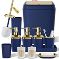 Bathroom Accessory Set, 11PC Bathroom Set, Navy Blue Bathroom Accessories, Bathroom Accessories Set with Trash Can, 3PC Soap Dispensers and Toilet Brush