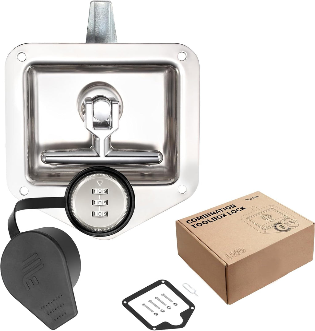 Combination Truck Tool Box Lock Replacement, 3 Digit Combination Lock Keyless Security Folding T-Handle Latch Standard US General for Trailer Toolbox RV Camper Motorhome Patrol Car