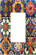 Decorative Outlet Covers Colorful Mexican Talavera Vintage Boho Floral 1 Gang Single Rocker Light Switch Cover Plate Wall Plates Gfci Faceplate For Farmhouse Cabin Decor