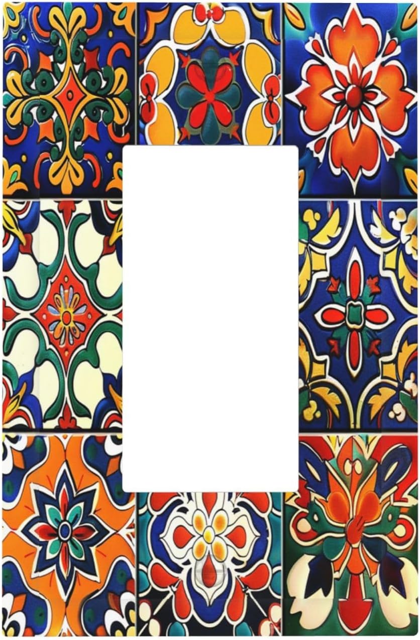 Decorative Outlet Covers Colorful Mexican Talavera Vintage Boho Floral 1 Gang Single Rocker Light Switch Cover Plate Wall Plates Gfci Faceplate For Farmhouse Cabin Decor