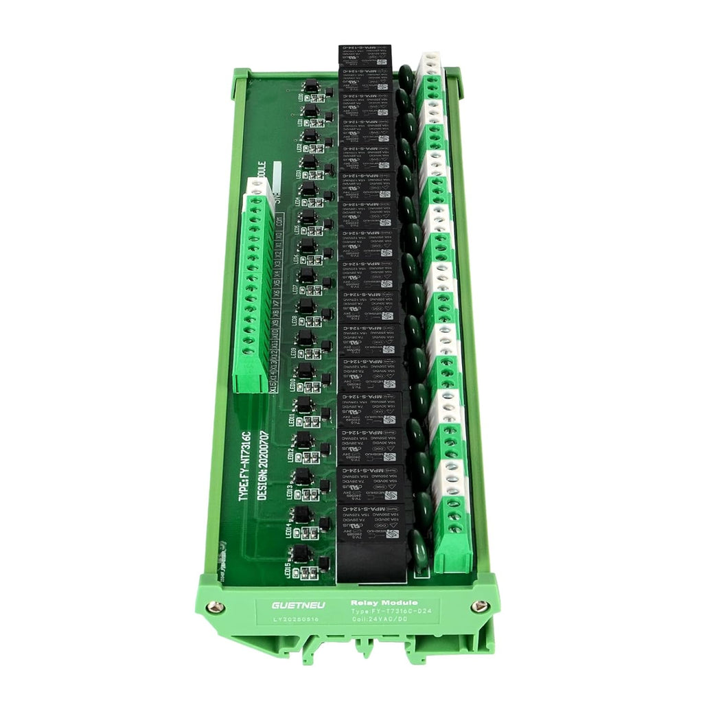 Relay Board, 16 Channel 1 SPDT DIN Rail Mount 24V DC/AC Relay, Interface Board