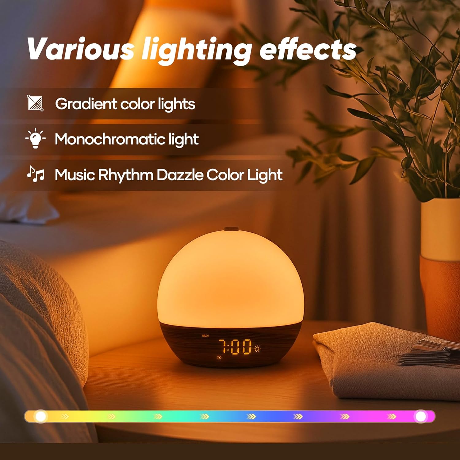 Stillstorm Sunrise Alarm Clock, Sound Machine, Wood Grain Dimmable Night Light for Heavy Sleepers, White Noise Machine for Baby, Dual Alarm Function 30 Sleep Sounds, Wake Up Light with 17 Effects