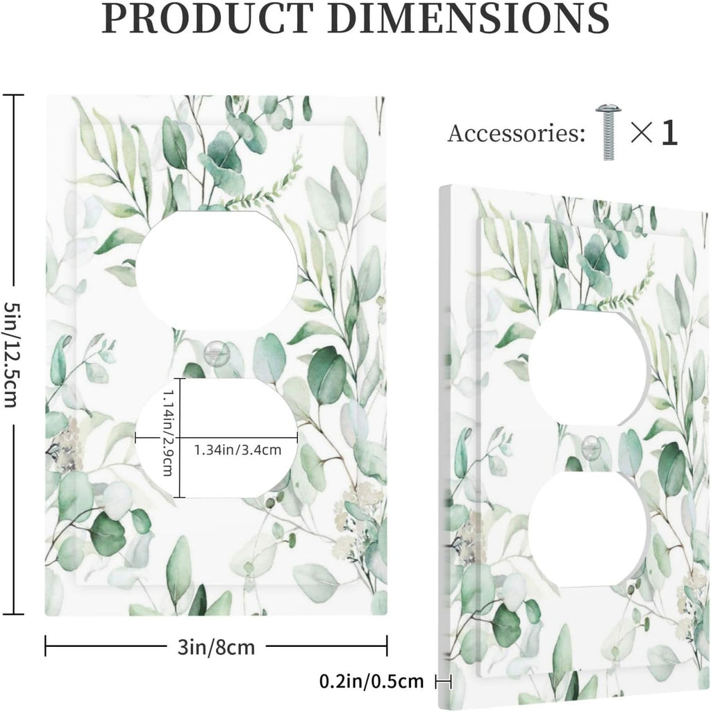 Boho Green Eucalyptus Leaf Floral Plants Flowers Outlet Covers 1 Gang Duplex Light Switch Cover Decorative Switch Plates Electrical Receptacle Faceplate Wall Plate for Bed Room Living Room Decor