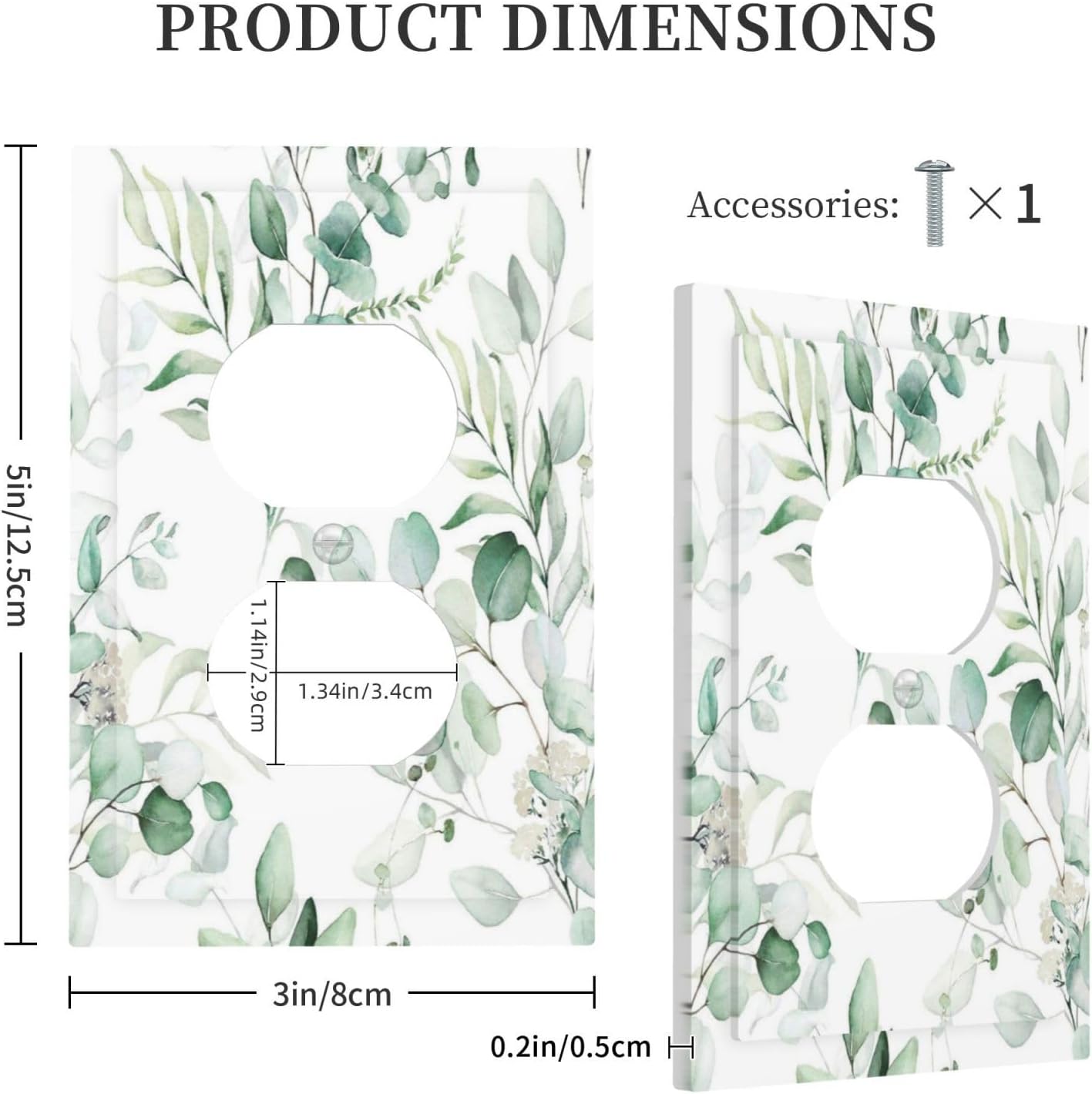 Boho Green Eucalyptus Leaf Floral Plants Flowers Outlet Covers 1 Gang Duplex Light Switch Cover Decorative Switch Plates Electrical Receptacle Faceplate Wall Plate for Bed Room Living Room Decor