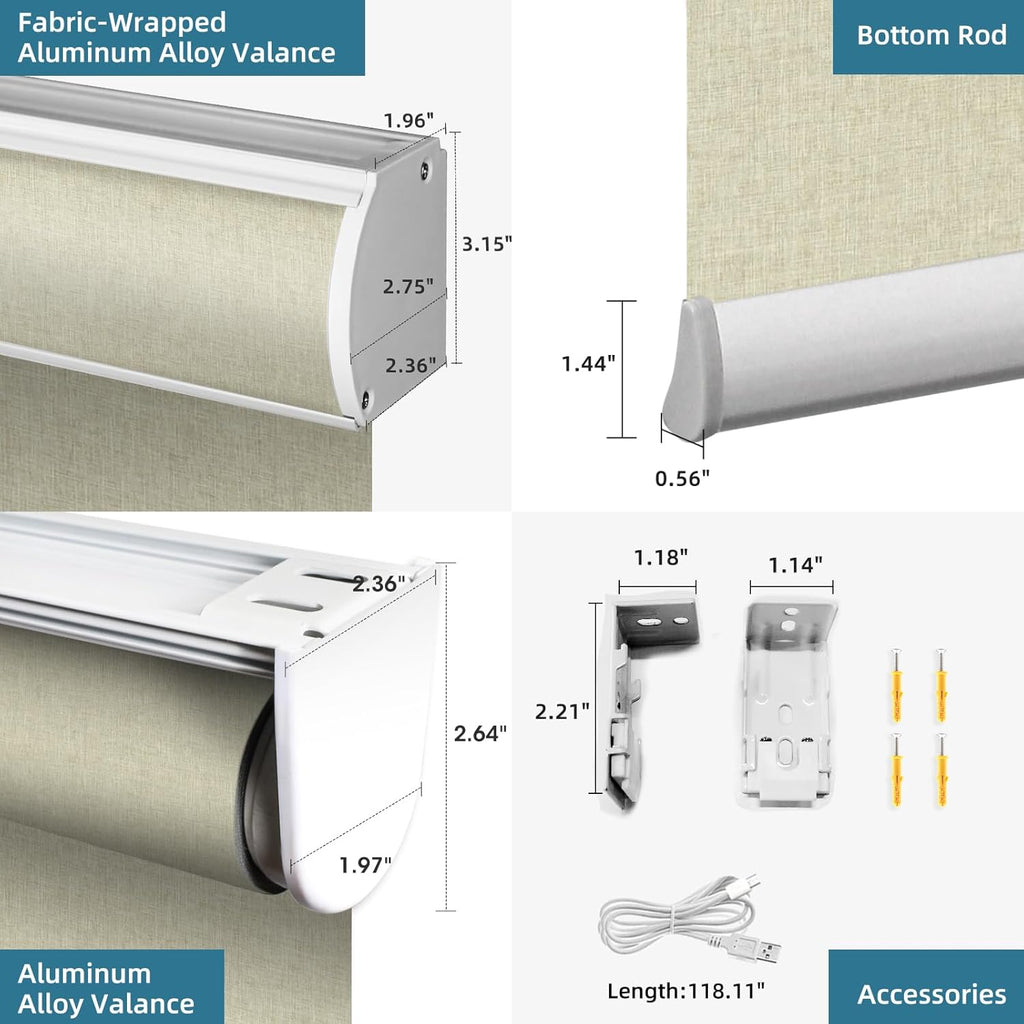SmartWings Motorized Blinds Shades for Window Remote Control Work with Thread Apple Homekit Z-Wave Alexa 100% Blackout Dual-Sided Automatic Smart Roller Shade Customized 16"-110" W (Bouvardia Cream)