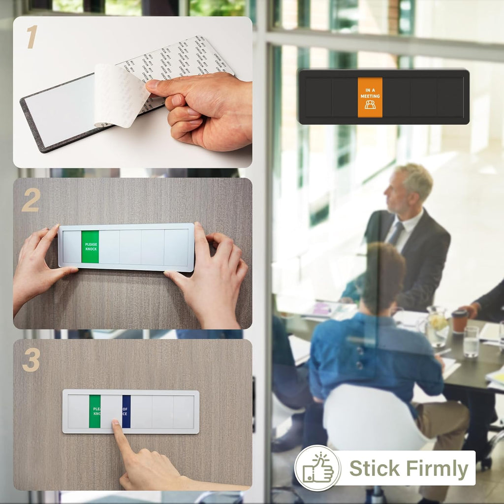 Office Door Signs-6 Options Door Signs In A Meeting Sign/Out Of Office/Do Not Disturb/Working From Home/Please Knock/Back Soon Privacy Slider Sign for Meeting & Conference Room