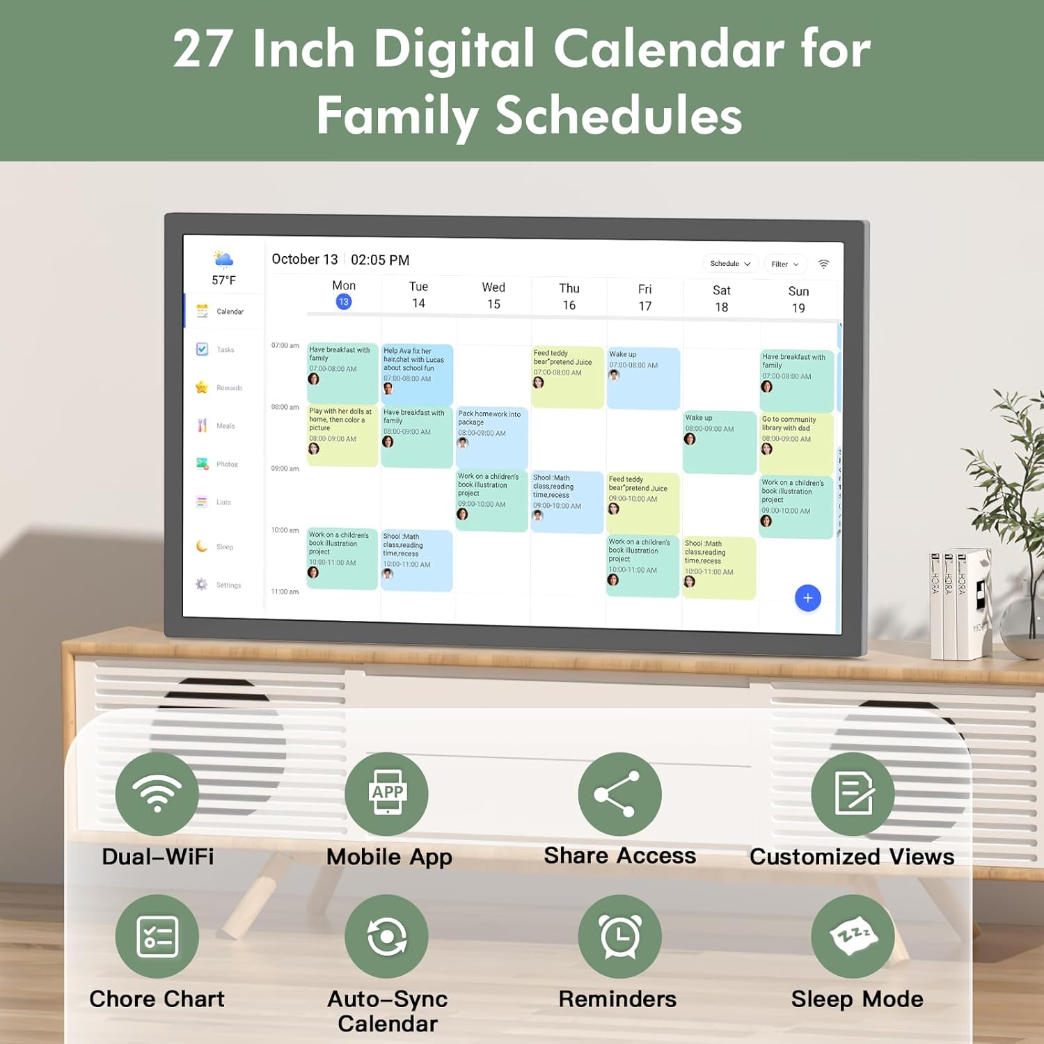 Digital Wall Calendar Chore-Chart-for-Business Planner - 27 inch Touchscreen Interactive Display Electronic Calendar for To Do List, Auto-Sync Calendars, Wall & Dask Mountable, Christmas Gifts for Mom