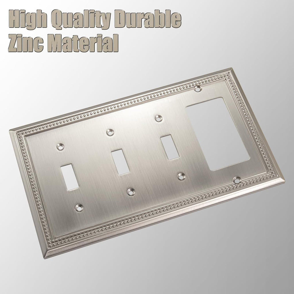 Henne Bery Sunken Pearls Heavy Duty Decorative Wall Plate Switch Plate Outlet Cover (Triple Toggle/Single Decorator, Satin Nickel)