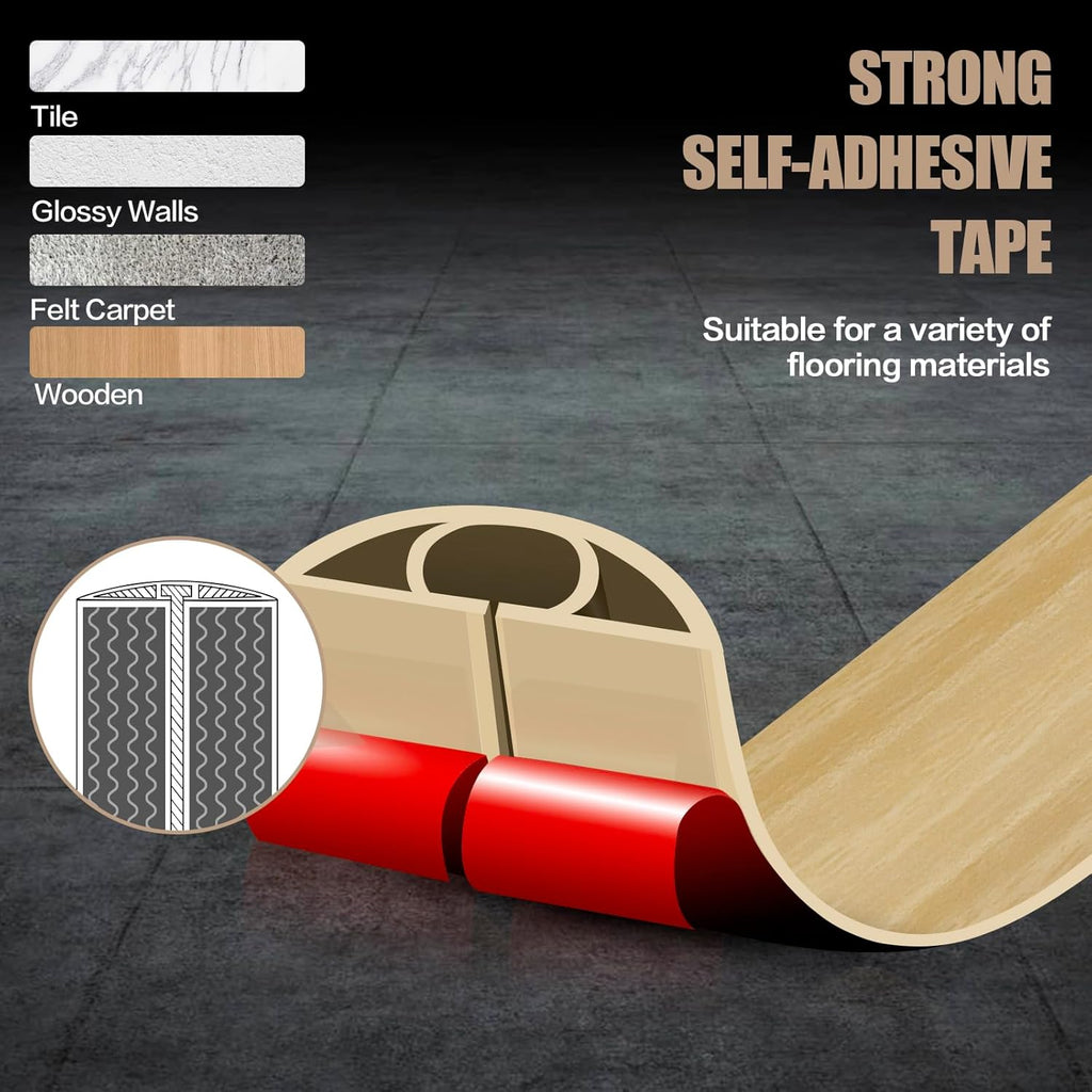 Floor Cord Cover Self Adhesive Cord Hider,3.3FT Cable Management, Extension Strip Protector for Wires, Prevent Cable Trips for Offices, Gyms, Exhibitions Cavity:0.51"(W) x0.3(H) WoodLightyellow