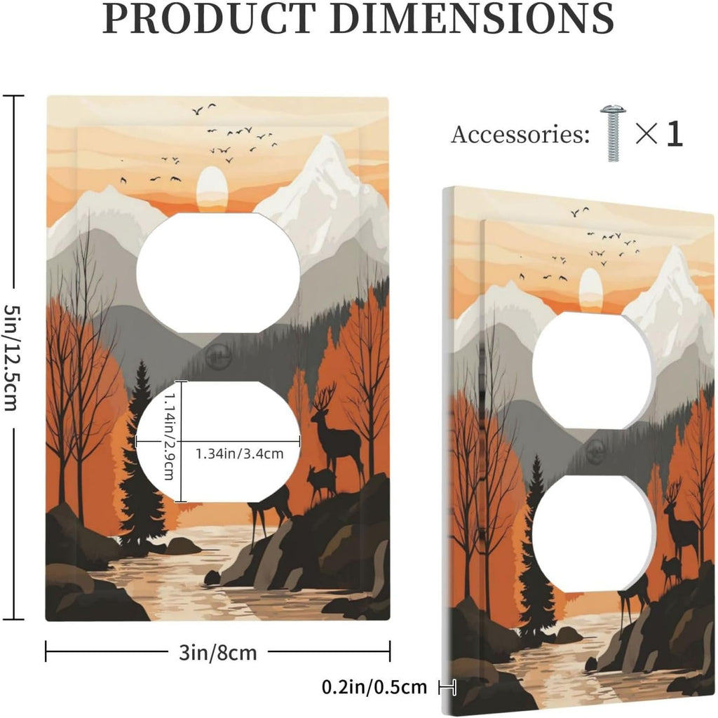 Sun Forest Deer Snow Mountain River Outlet Covers 1 Gang Duplex Light Switch Cover Decorative Switch Plates Electrical Receptacle Faceplate Wall Plate For Bed Room Living Room Decor