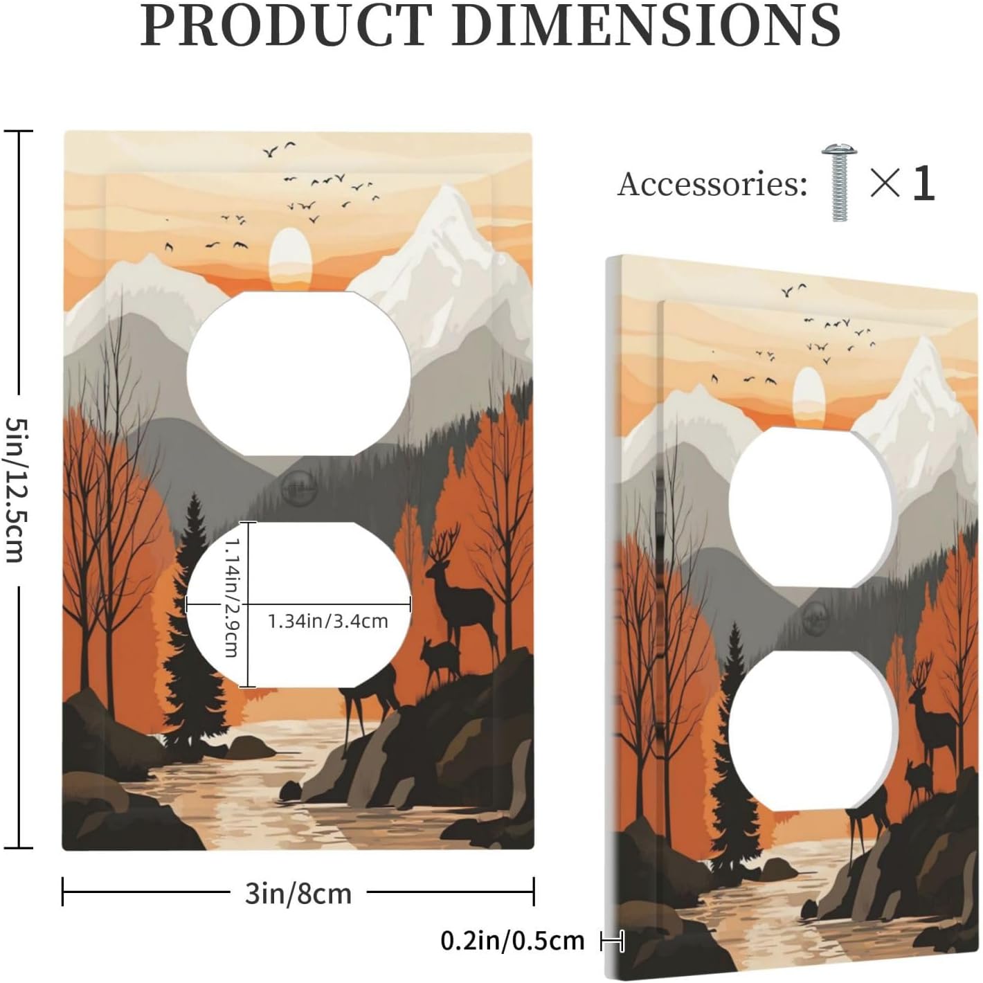 Sun Forest Deer Snow Mountain River Outlet Covers 1 Gang Duplex Light Switch Cover Decorative Switch Plates Electrical Receptacle Faceplate Wall Plate For Bed Room Living Room Decor