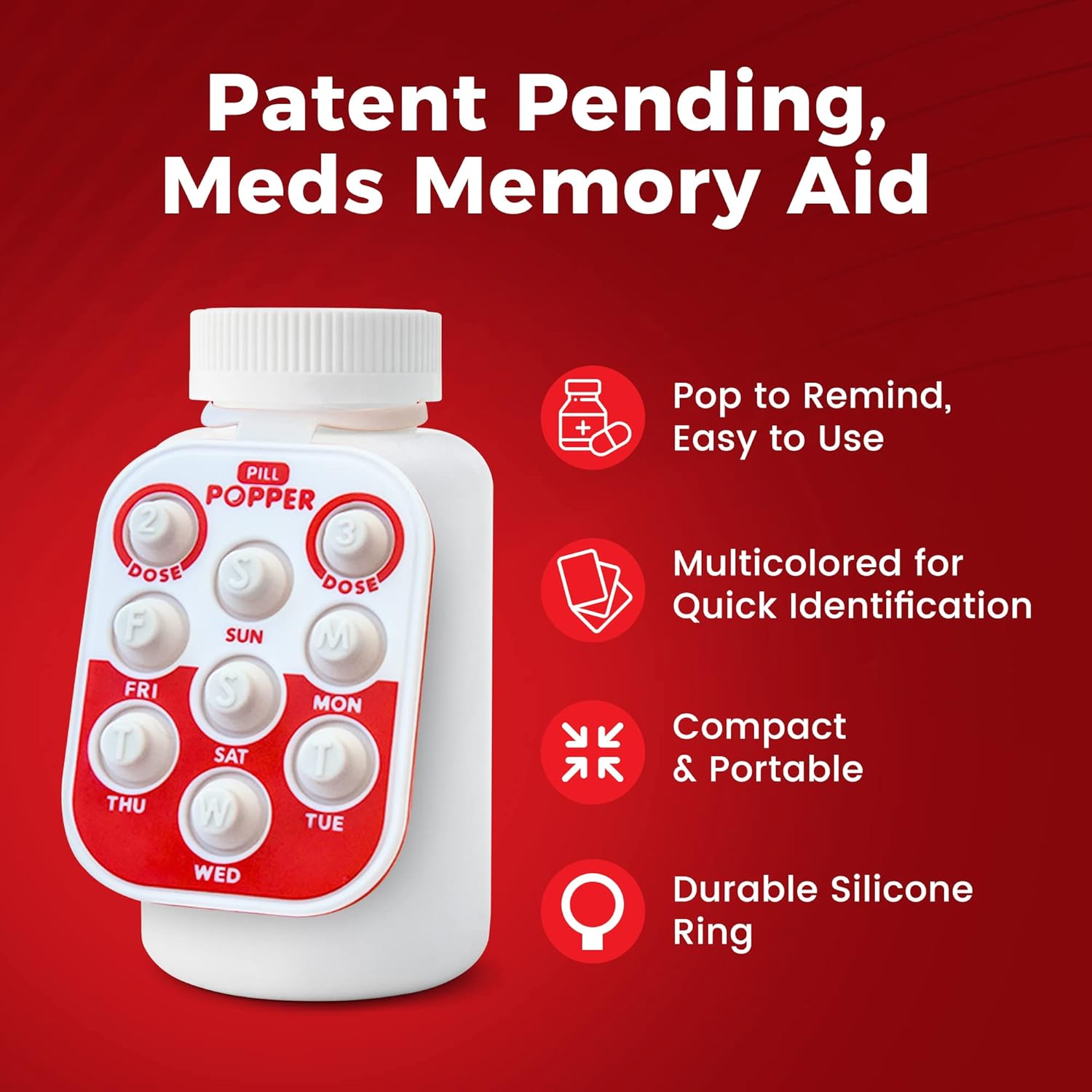 Pill Popper Medication Tracker, Daily Pill Reminder, Small and Portable Memory Aid with Buttons, Attaches to Pill Container, Tracks up to 3 Doses per Day, Multicolor, 3-Pack - Easy To Use Products