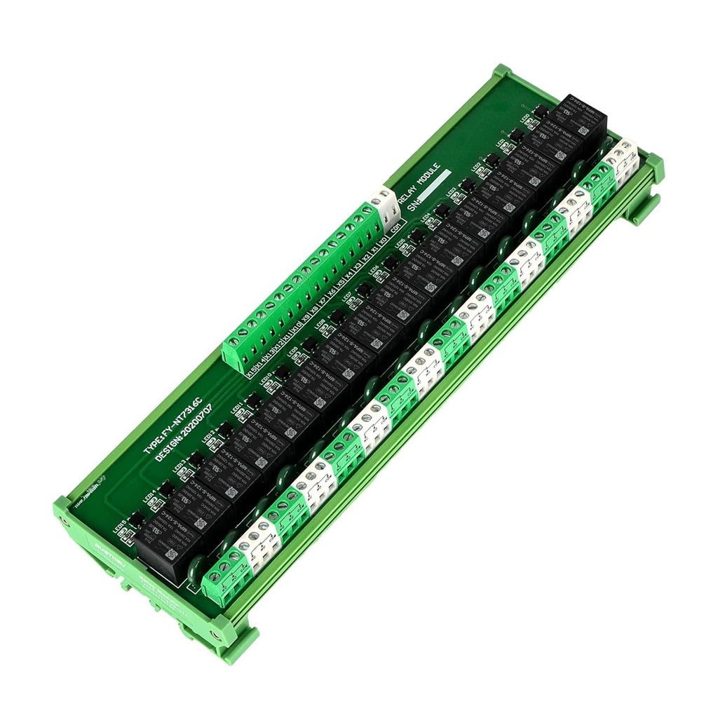 Relay Board, 16 Channel 1 SPDT DIN Rail Mount 24V DC/AC Relay, Interface Board