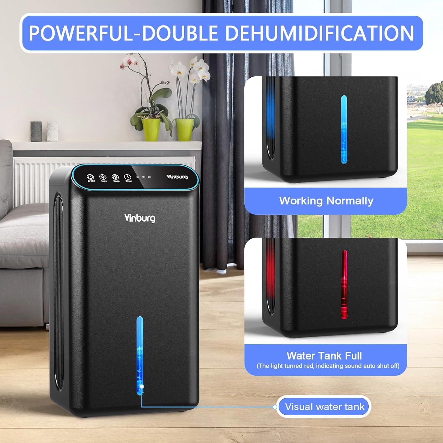 Dehumidifiers for Home (85 OZ Water Tank, 800 sq.ft) Quiet Small Dehumidifier for Basement Bedroom Bathroom with Drain Hose, 3 Gear Timer, Sleep Mode, Auto Shut Off, 7 Color Ambient Light