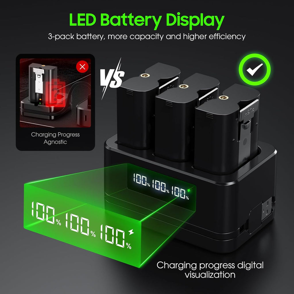 Replacement Battery for Ring Doorbell 2/3/3 Plus/4, Spotlight Camera, Stick Up Cam and Peephole Cam, 3 Pack Ring Doorbell Battery with LED Display Charger Station