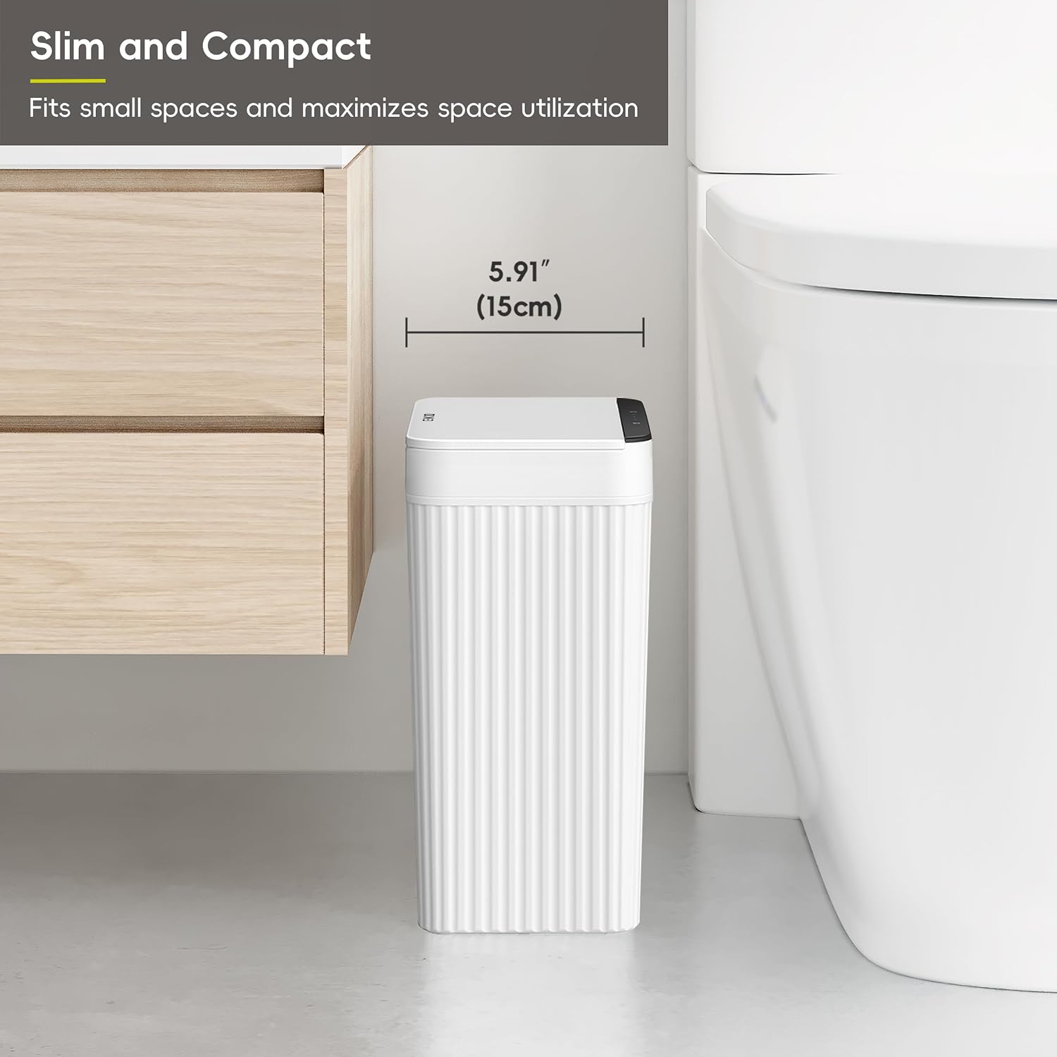EKO Brio 10L/2.6 Gallon Motion Sensor Trash Can, Automatic Touchless Bathroom Garbage Bin, Waterproof Smart Trash Can for Kitchen, Bedroom, and Office, White