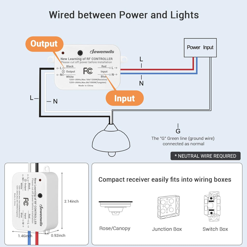 DEWENWILS Wireless Wall Light Switch Kit, 10A/1200W, No WiFi Needed Remote Control Switch for Small Appliance, Lamps, Lighting Fixture, No in-Wall Wiring, Long RF Range, 3 Pack Switches+1 Receiver
