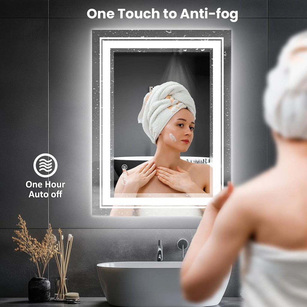 LED Bathroom Mirror, 20"x28" Mirror with Front and Backlit, Anti-Fog, Bathroom Vanity Mirror for Wall, Memory, Stepless Dimmable, Tempered Glass (Horizontal/Vertical)