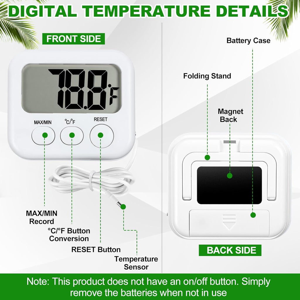 Kingdder 6 Pack Digital Thermometer with Magnetic Back External Sensor Fridge Thermometer Freezer Waterproof Room Temperature Monitor with LCD Display, Max/min Record Function for Kitchen Aquarium