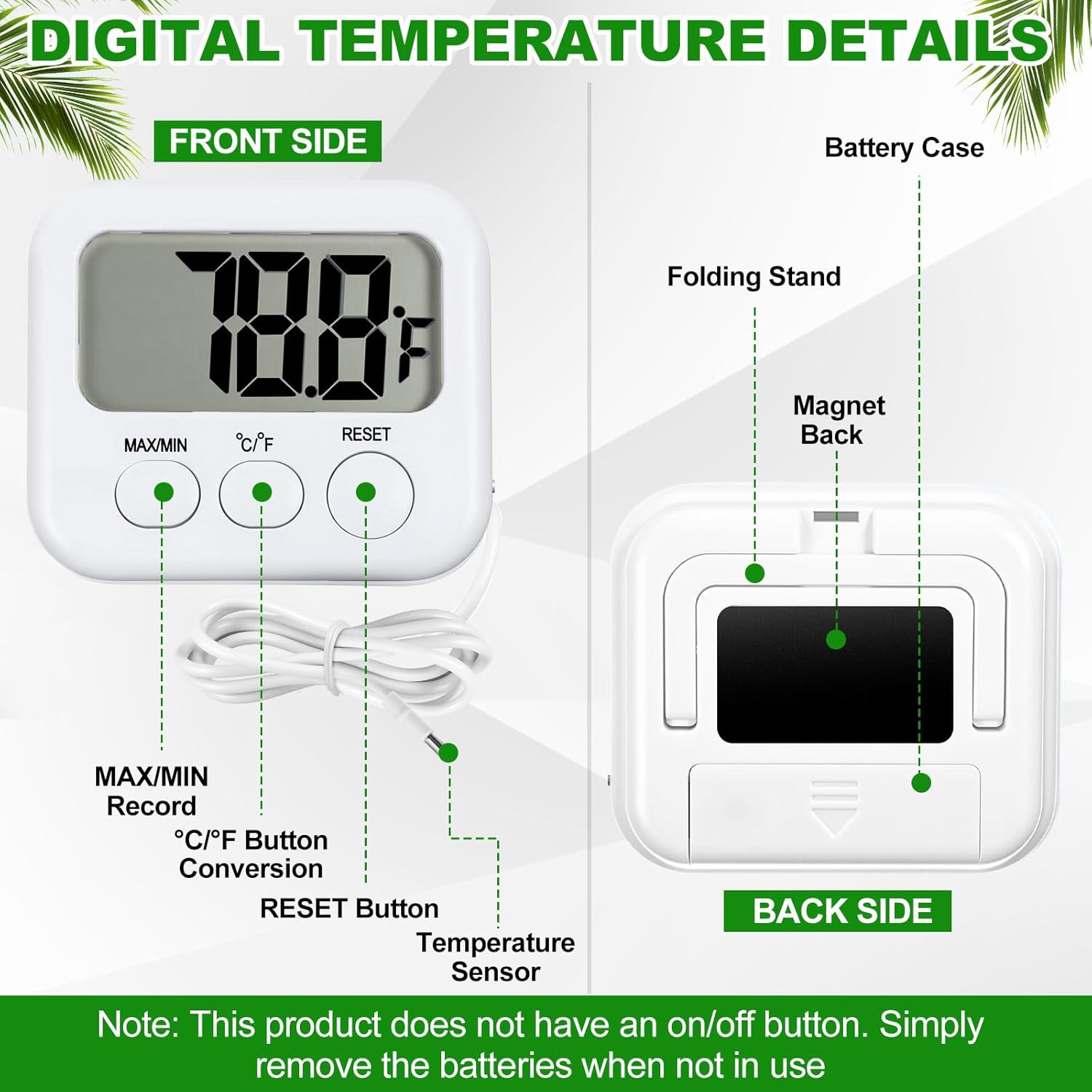 Kingdder 6 Pack Digital Thermometer with Magnetic Back External Sensor Fridge Thermometer Freezer Waterproof Room Temperature Monitor with LCD Display, Max/min Record Function for Kitchen Aquarium