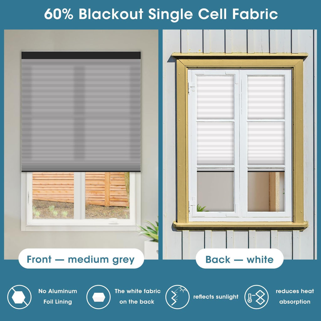 SmartWings Motorized Cellular Shades with Remote, Customized Electric Cordles Honeycomb Blinds Compatible with Alexa/Homekit/Google for Windows, 60% Blackout Single Cell Medium Grey