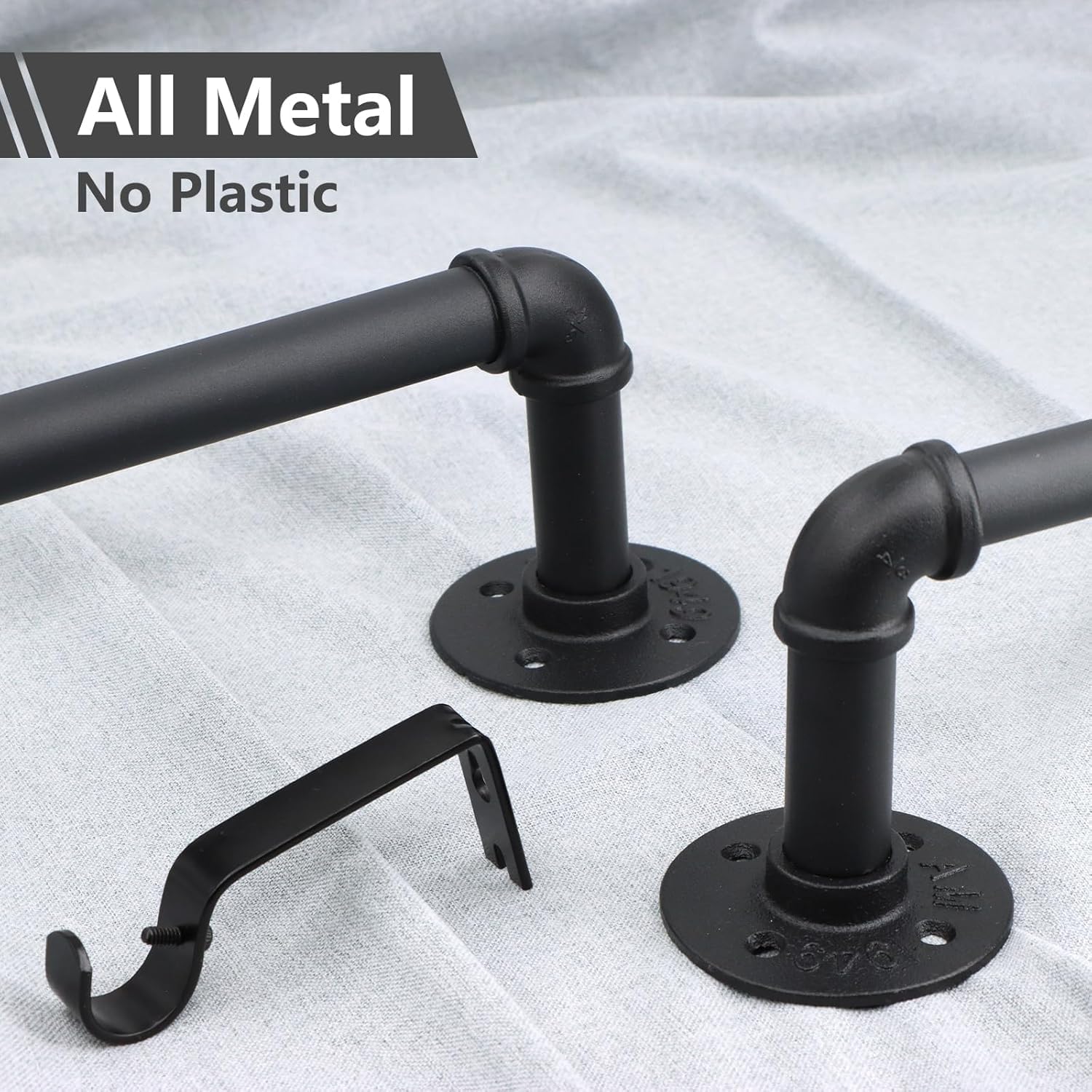 Refrze 2 Pack Curtain Rods for Windows 48 to 84 Inch, Industrial Curtain Rods Wrap Around, Heavy Duty for Bedroom & Outdoor, 48-84", "Black Curtain rod