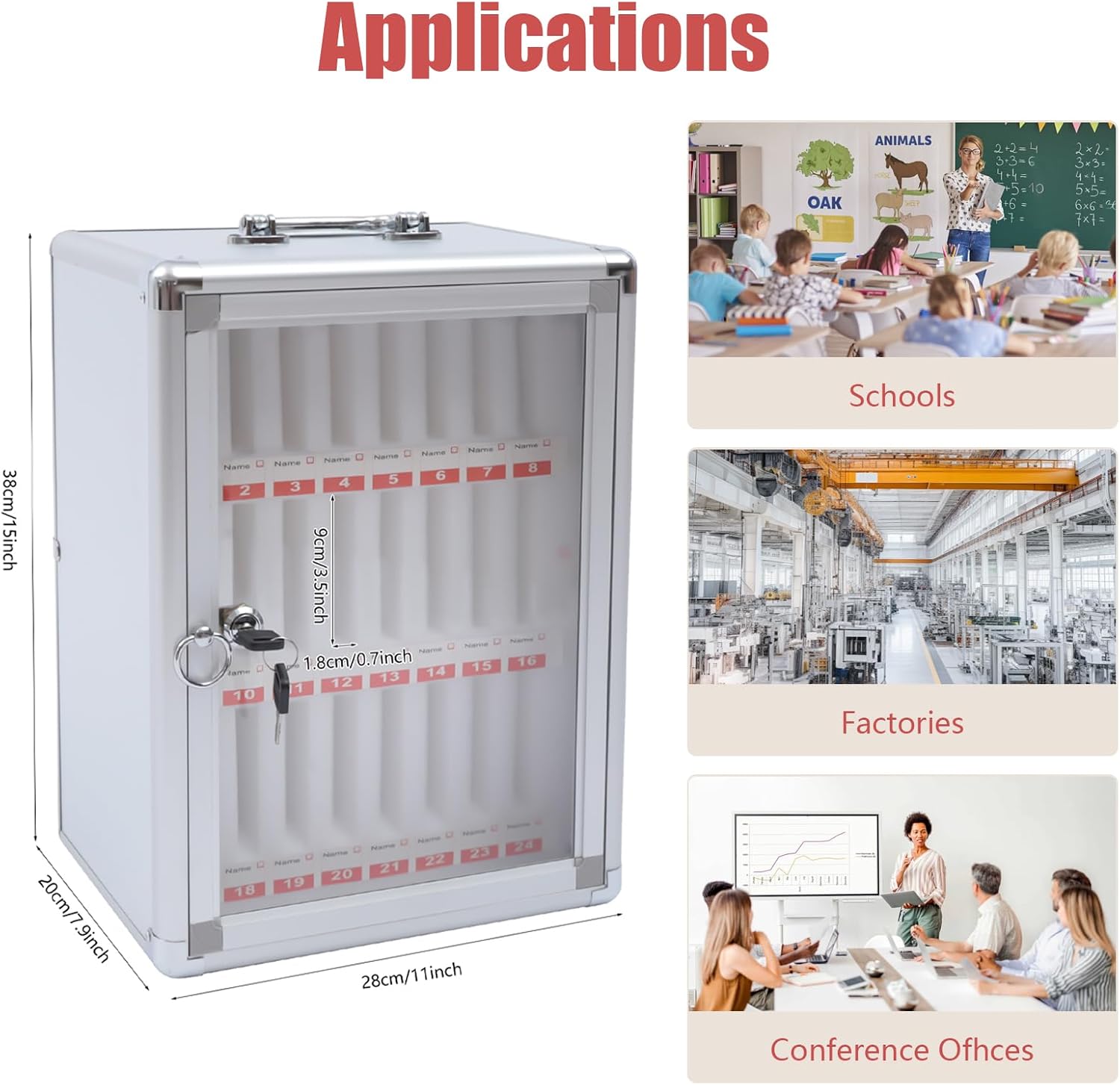 Cell Phone Locker Box with Lock, Lockable Storage Box Cell Phone Locker for Classroom 24-Position Locking Cell Phone Storage Case for Schools, Factories, Training Camps