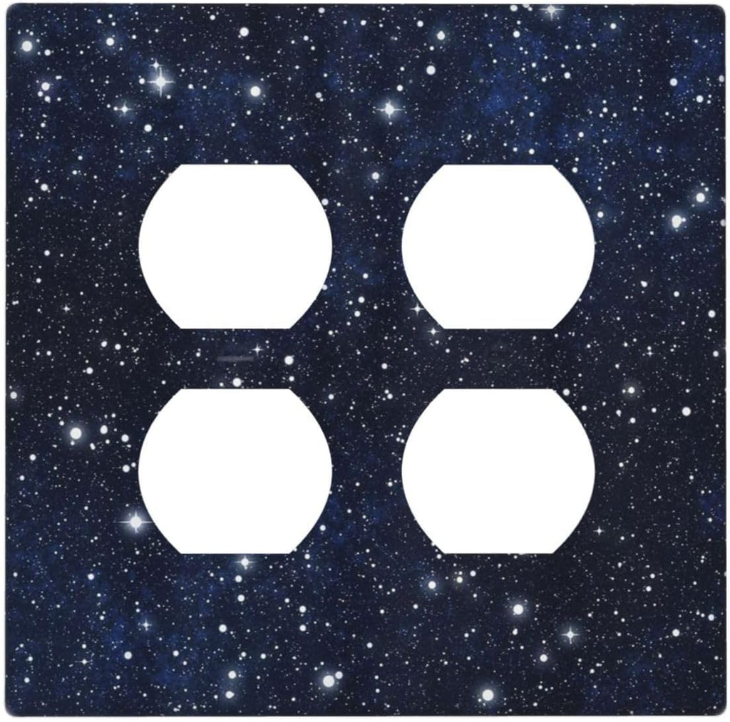 Decorative Outlet Covers Blue Galaxy Universe Space Stars 2 Gang Wall Plate Cover Double Duplex Receptacle Two Switch Light Switch Cover Plate Jumbo Dual Faceplate for Home Decor