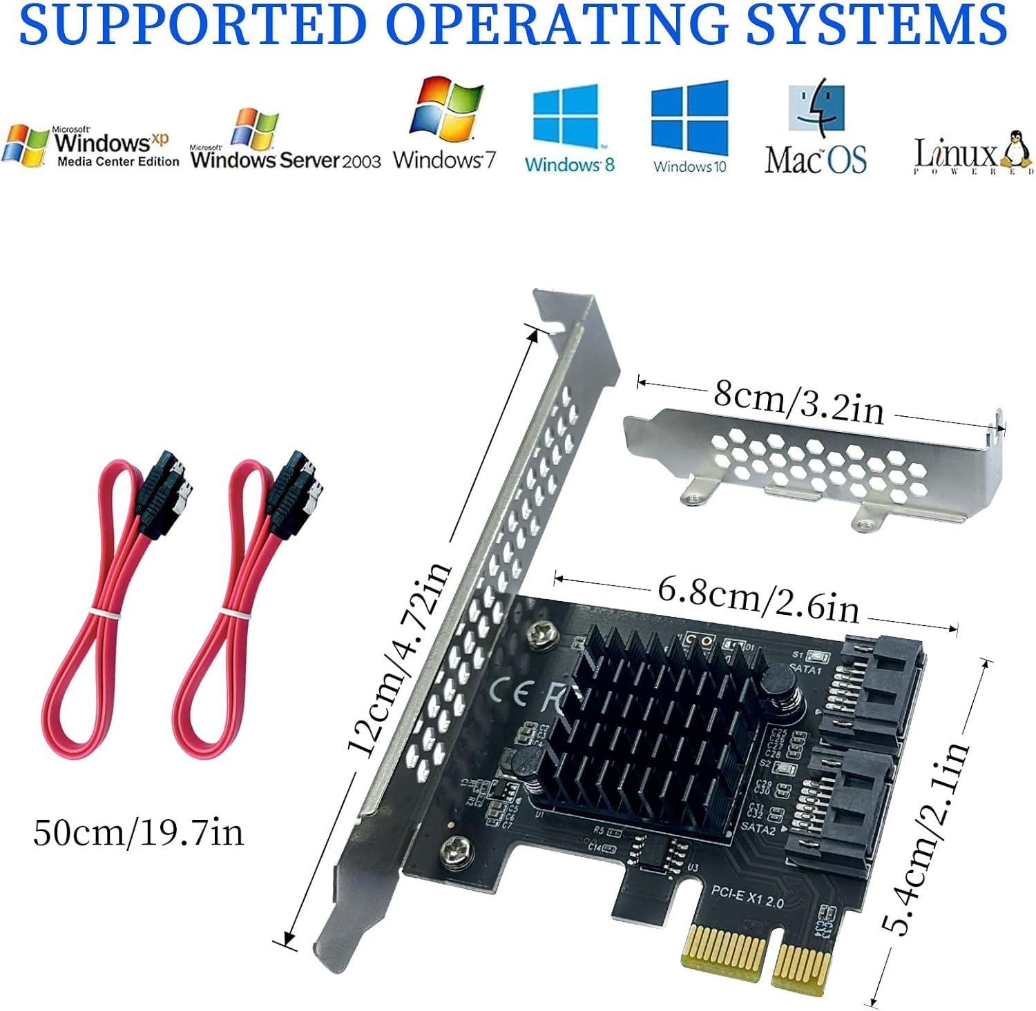 PCIe to SATA3.0 Expansion Card - ASM1061 2-Port 1X Controller | 6Gbps High-Speed Transmission | Hot-Swappable | Compatible with SSD/Mobile Hard Drives | for Windows, Mac, Linux