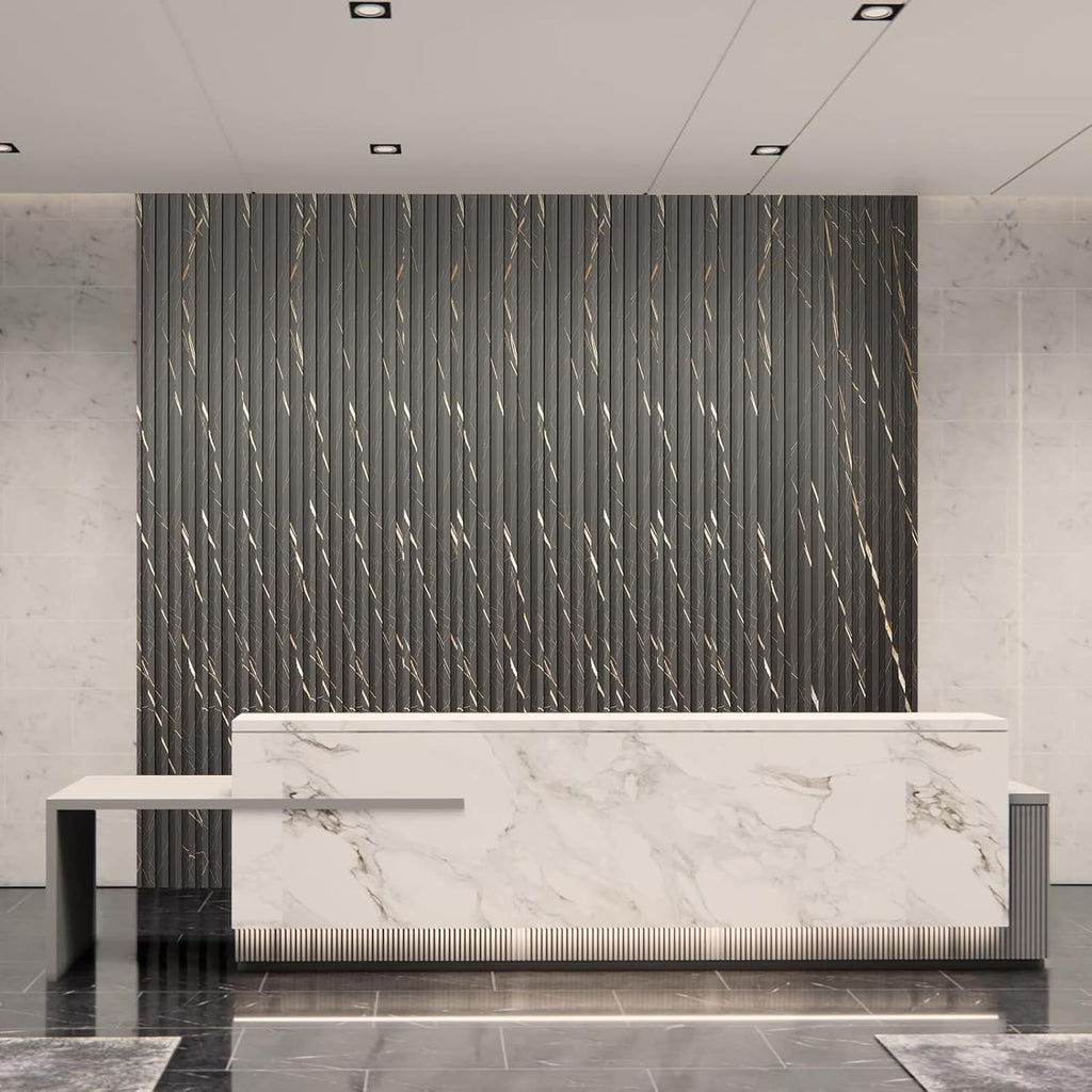 Art3d 8-Pack WPC Slat Panel for Interior Decor, Decorative Fluted Accent Wall Covering for Living Room Bedroom TV Background Office, 96 x 6 Inch - Granite