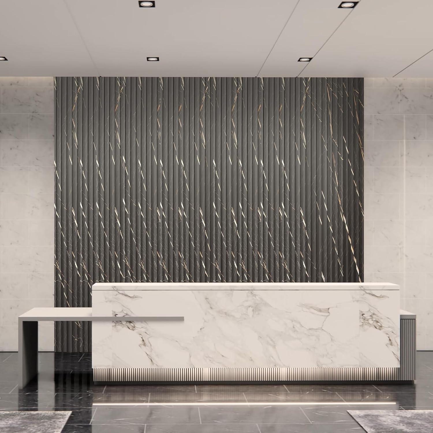 Art3d 8-Pack WPC Slat Panel for Interior Decor, Decorative Fluted Accent Wall Covering for Living Room Bedroom TV Background Office, 96 x 6 Inch - Granite