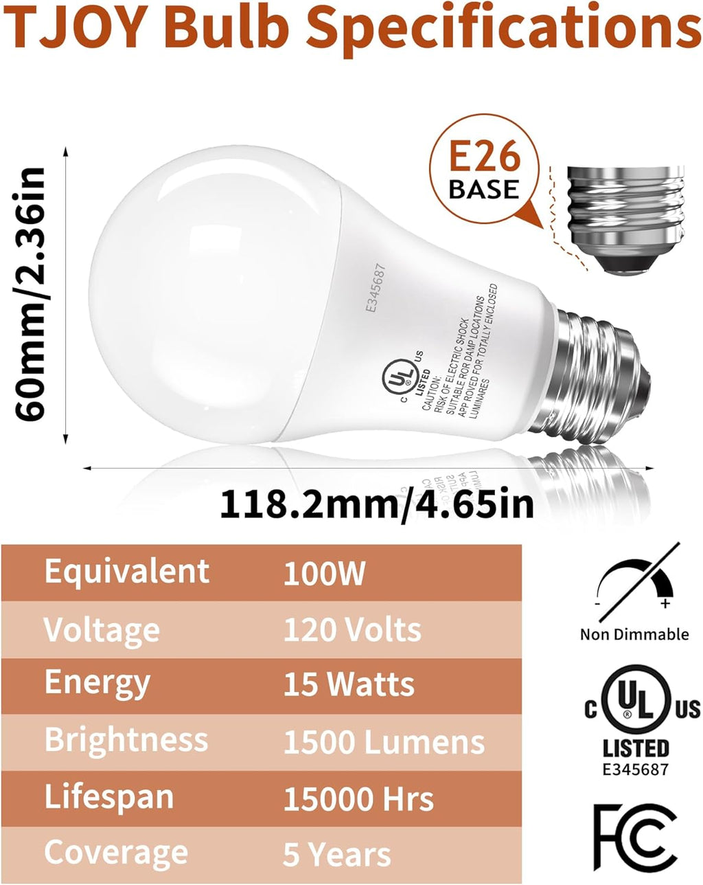 TJOY 10 Pack LED Light Bulbs, 100 Watt Equivalent A19 LED Bulbs, Soft Warm White 2700K, Energy Saving Light Bulb with E26 Standard Base, 1500 Lumens Non Dimmable Lamp Bulb for Home Bedroom Kitchen