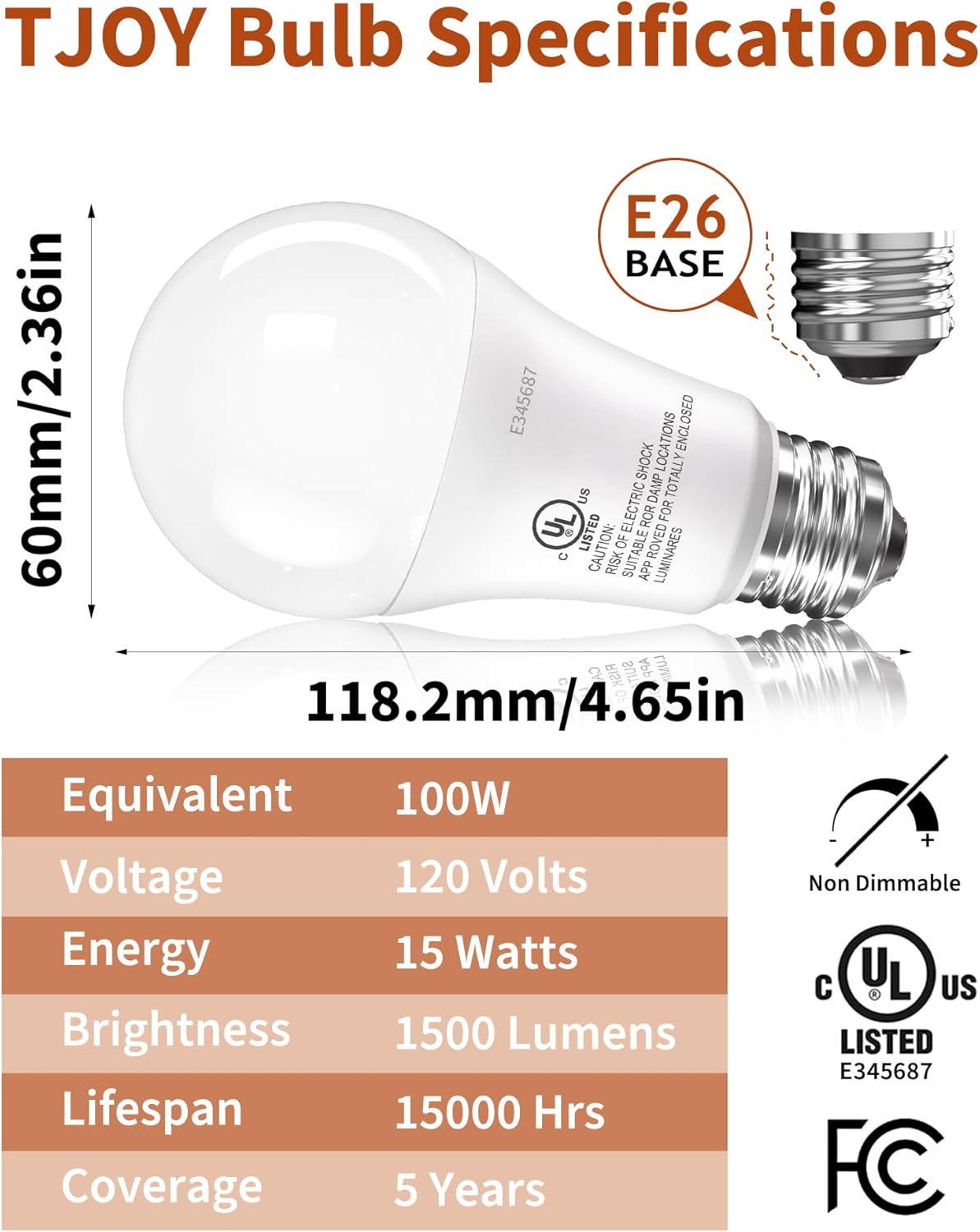 TJOY 20 Pack LED Light Bulbs, 100 Watt Equivalent A19 LED Bulbs, Soft Warm White 2700K, Energy Saving Light Bulb with E26 Standard Base, 1500 Lumens Non Dimmable Lamp Bulb for Home Bedroom Kitchen