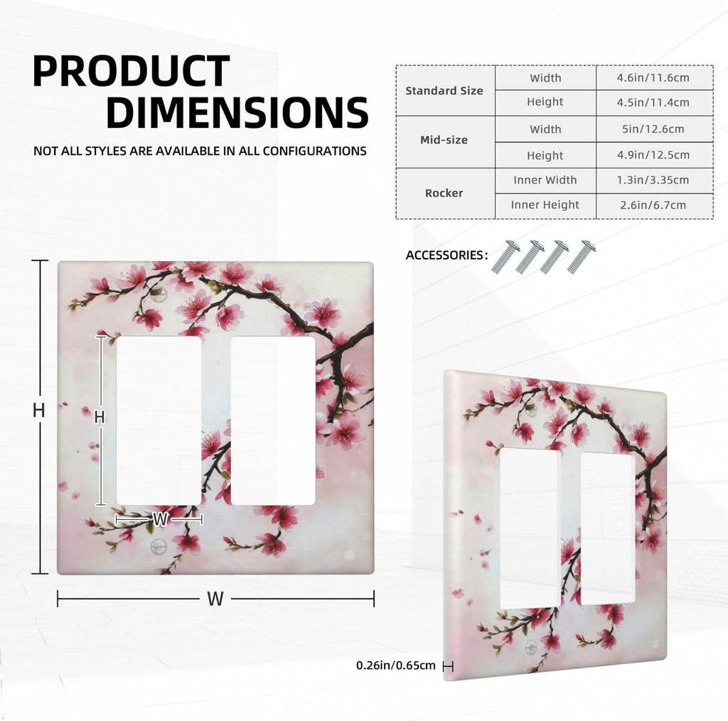 Branch with Pink Flowers Dual Outlet Covers Wall Plate 2 Gang Rocker Decora Decorative Switchplate Electrical Faceplate GFCI Light Switch Covers for Farmhouse Living Decor