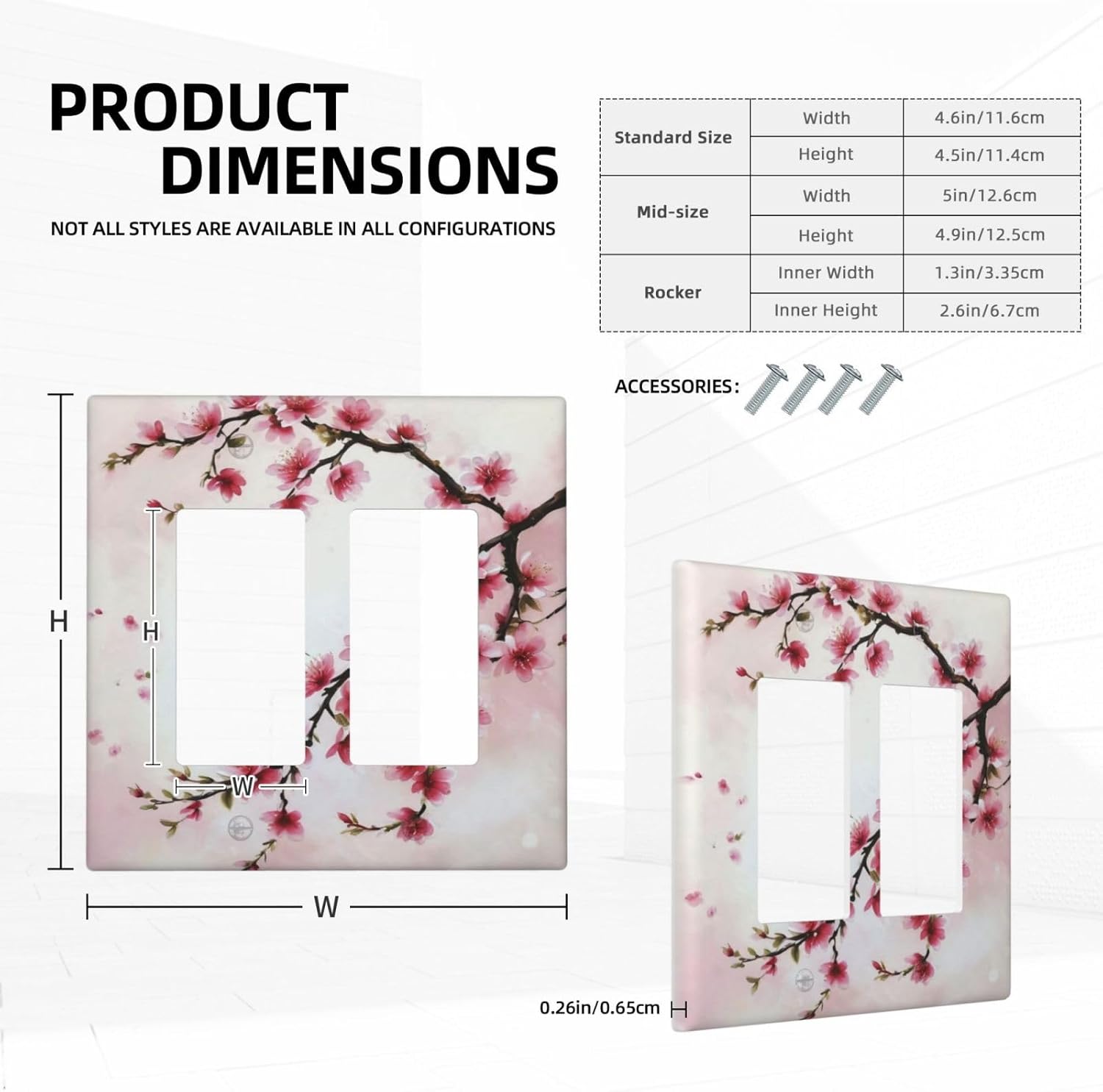Branch with Pink Flowers Dual Outlet Covers Wall Plate 2 Gang Rocker Decora Decorative Switchplate Electrical Faceplate GFCI Light Switch Covers for Farmhouse Living Decor