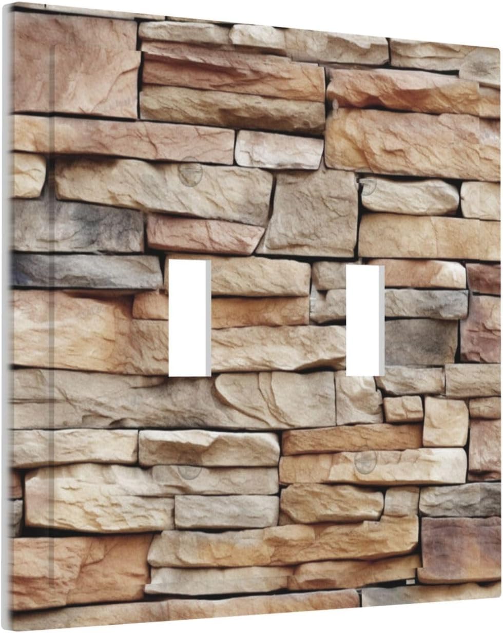 Decorative Switch Plates Stone Textured Brown Brick Natural Stone 2 Gang Double Toggle Outlet Light Switch Cover Wall Plate Electrical Faceplate For Farmhouse Cabin Decor