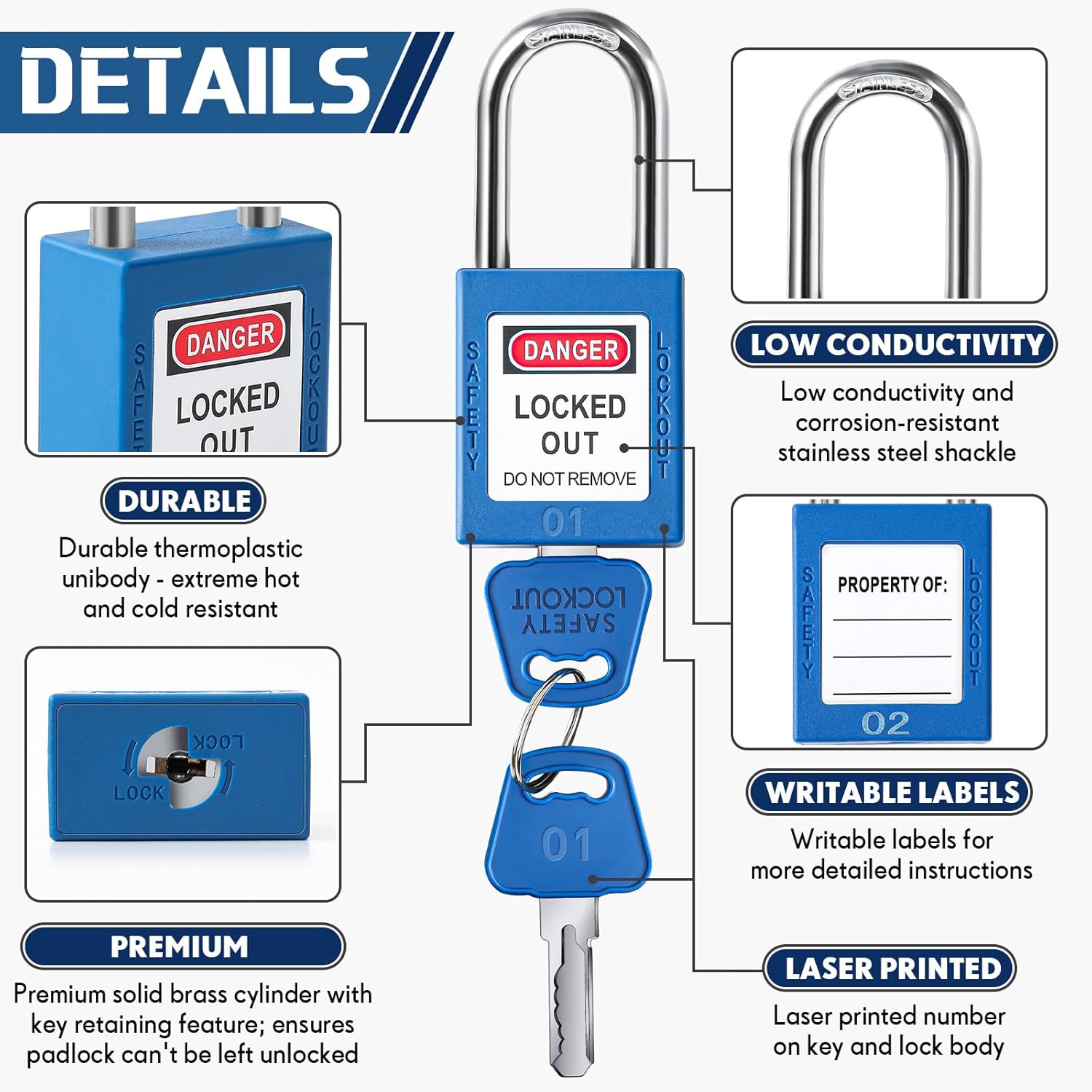 Landhoow 12 Set Lockout Tagout Locks and Keys Kit Loto Locks Different Safety Lock 2 Keys Per Lock Tag Out Padlocks for Electrical Lockout Tag Out Stations and Devices Kits (Blue)