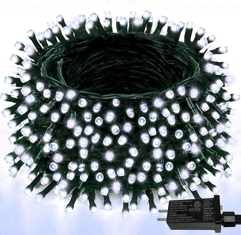 Upgraded 165FT 500 LED Christmas Outdoor Decoration Lights & Indoor, Memory Function & Timer & 8 Modes, Green Wire Waterproof String Lights for Christmas Tree Holiday Party Garden Decor (Cool White)