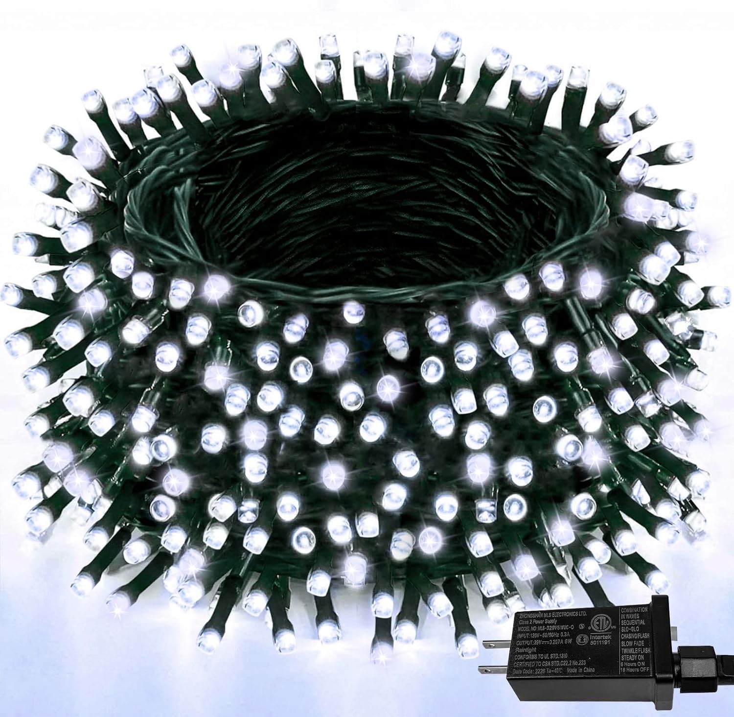 Upgraded 165FT 500 LED Christmas Outdoor Decoration Lights & Indoor, Memory Function & Timer & 8 Modes, Green Wire Waterproof String Lights for Christmas Tree Holiday Party Garden Decor (Cool White)