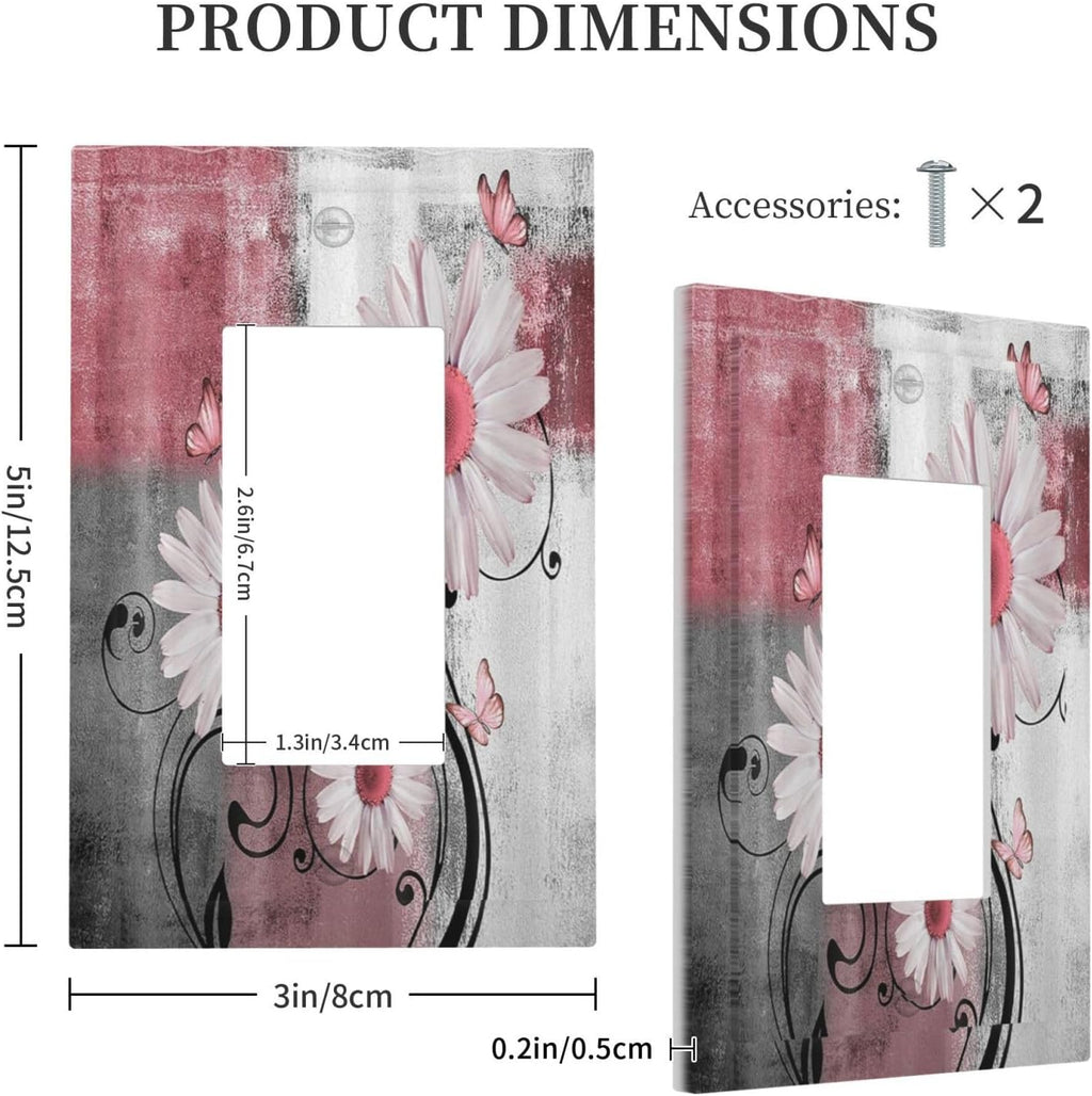 Decorative Outlet Covers Pink Floral Rustic Daisy Flower And Butterfly 1 Gang Single Rocker Light Switch Cover Plate Wall Plates GFCI Faceplate for Farmhouse Cabin Decor